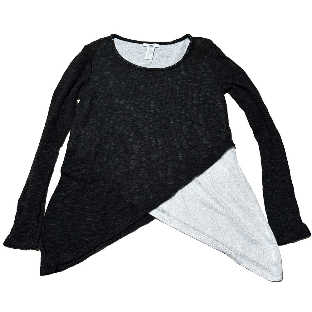 Womens Black White Asymmetrical Crossover Layered Long Sleeve Top Small